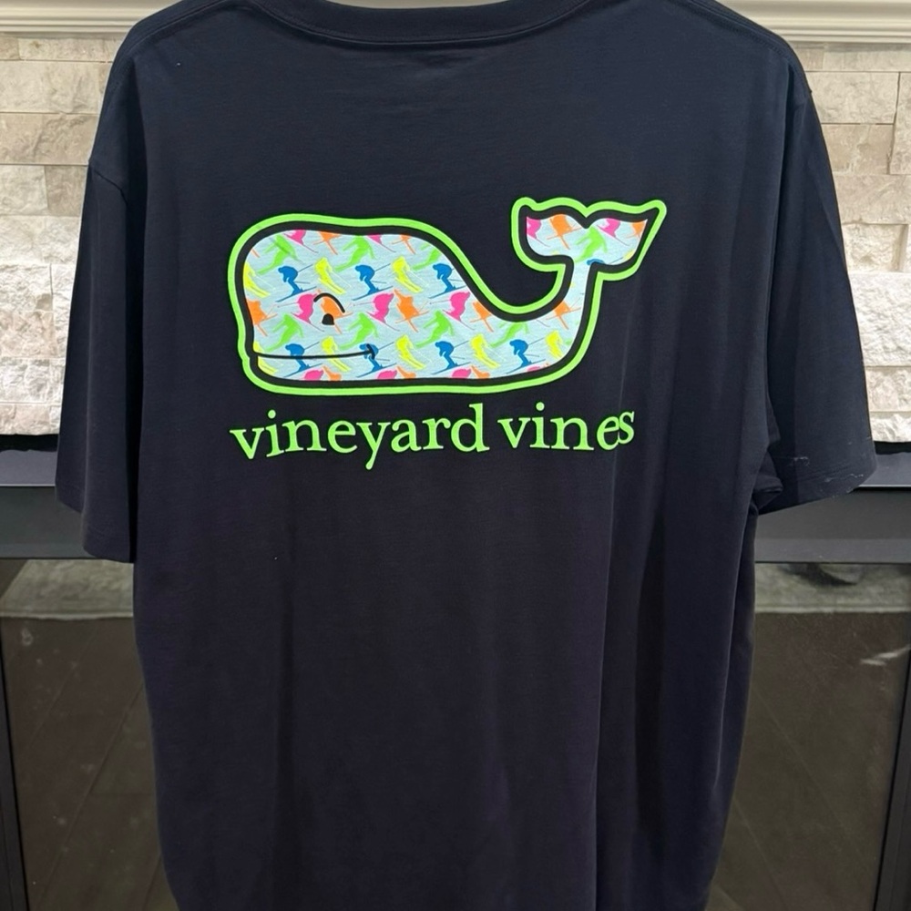 Vineyard Vines Black Tee with Vibrant Whale Design